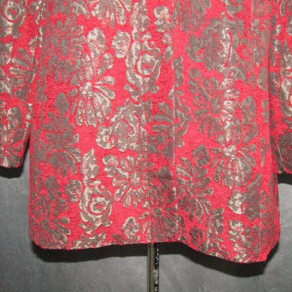 Chicos Red Metallic Tapestry Brocade Topper Coat Womens M 1 Regal Whimsygoth - Picture 3 of 9